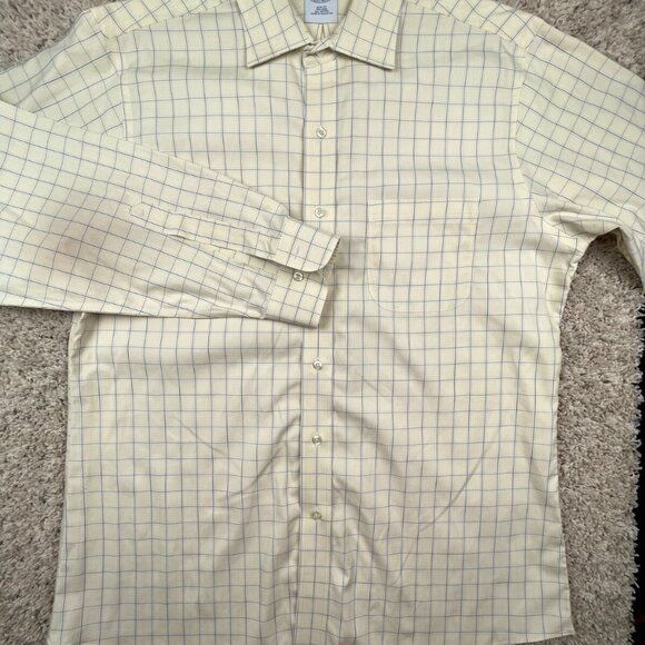 Brooks Brothers Button Up Shirt Mens 16 34 Slim Fit Yellow Check Non-Iron Cotton - Picture 4 of 11